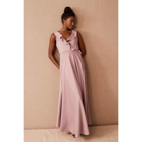 NWD Anthropologie BHLDN Tansy Satin Maxi Dress Size 0 Pink